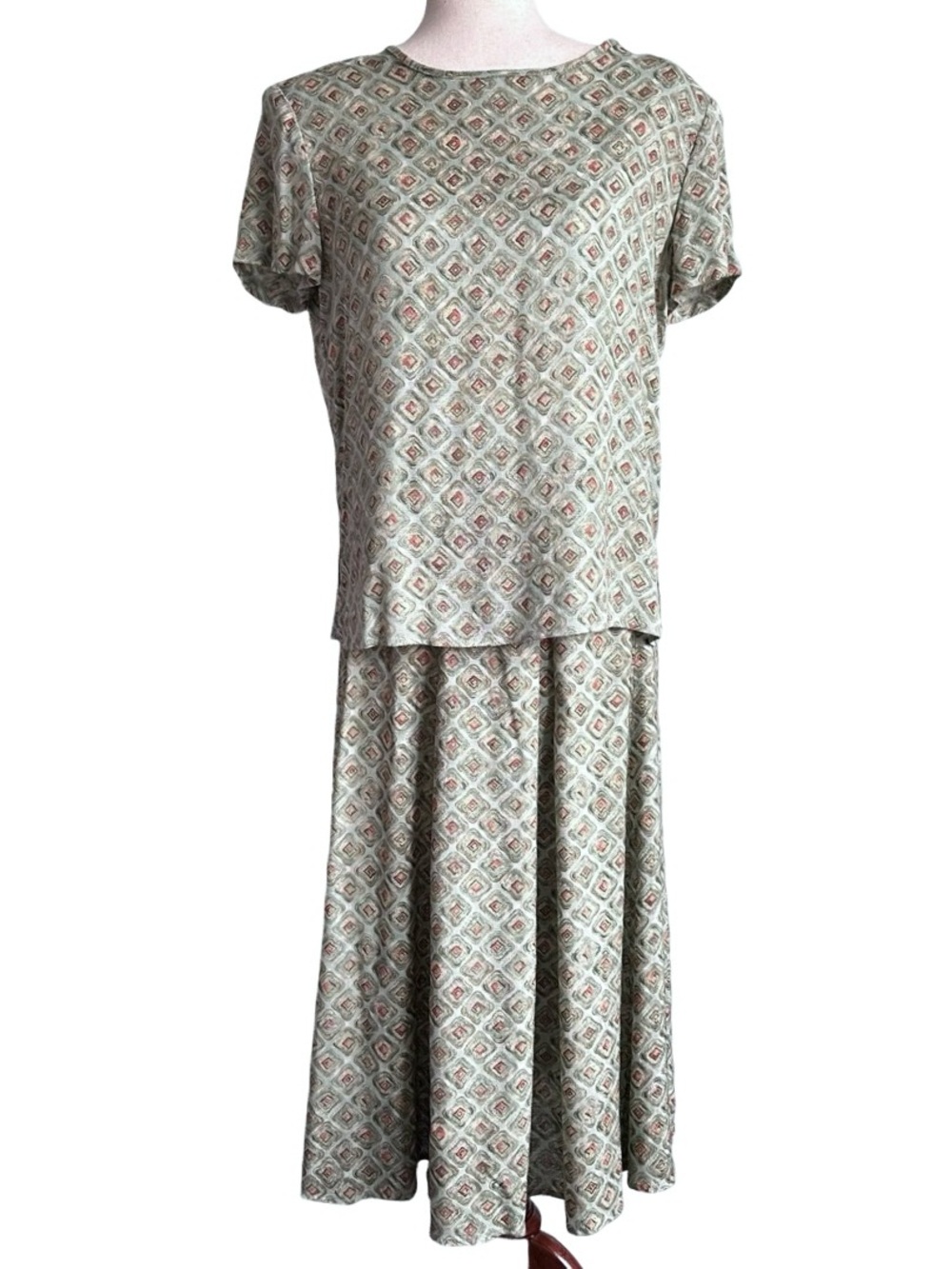 Vintage Norton McNaughton Green Print Two-Piece Skirt Top Set Size‎ 8/10 EUC
